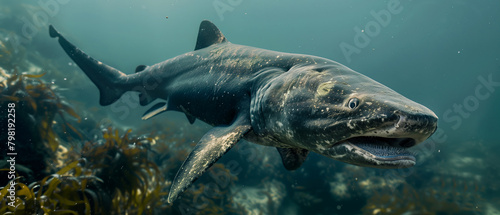 A rare sighting of a deep-sea frilled shark in its natural habitat photo