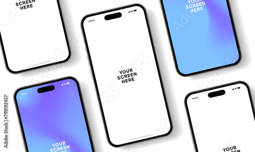 Realistic smartphone mockup. Mobile phone vector with isolated on white background. Device front view. 3D mobile phone with shadow. Realistic, high quality smart phone mockup for ui ux presentation.