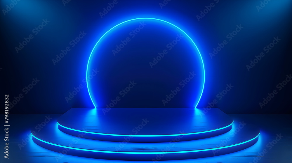 Abstract blue background with glowing neon light and empty space for product presentation Abstract blue background with glowing neon light and empty space for product presentation