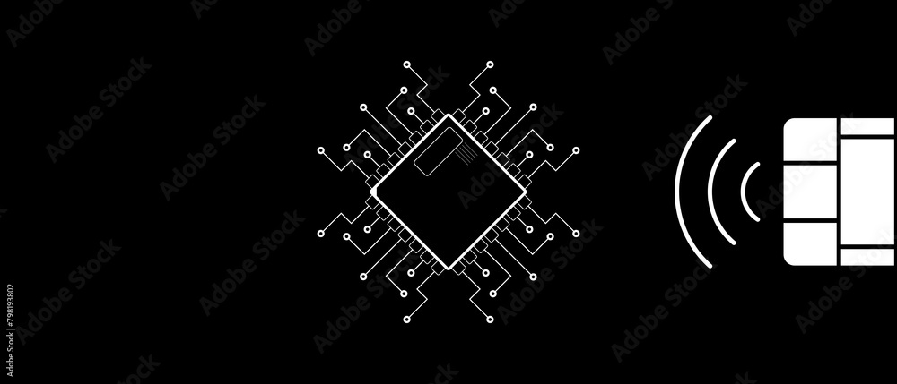Obraz premium digital technology lines overlay effect black background illustration, science network chip tech and computer data technical drawing overly effects, abstract background latest new Futurist technology