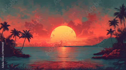 Sunset Painting With Palm Trees