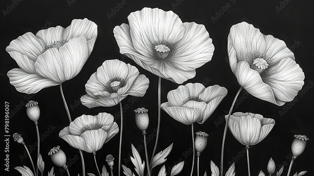   A black-and-white image of a flower bouquet beside a similar arrangement