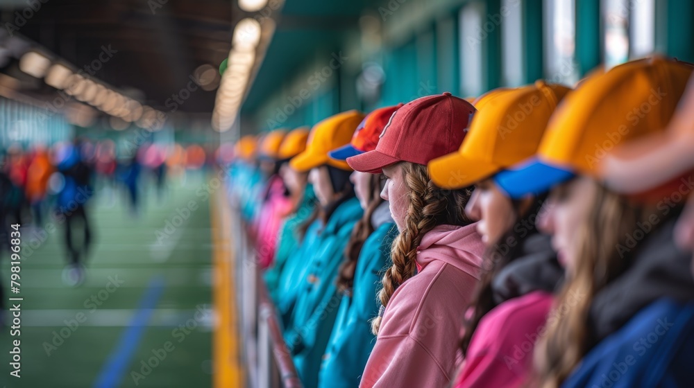 Row of People Wearing Hats in a Line. Generative AI