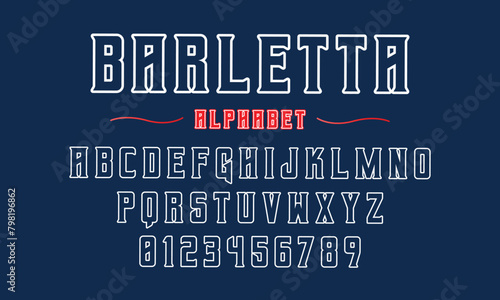 Editable typeface vector. Barletta sport font in american style for football, baseball or basketball logos and t-shirt. 