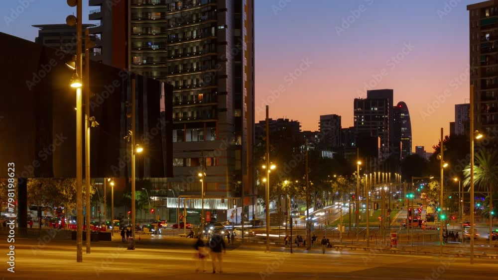 sunset sky time barcelona city famous traffic street panorama 4k timelapse spain sunset sky time barcelona city famous traffic street panorama 4k timelapse spain