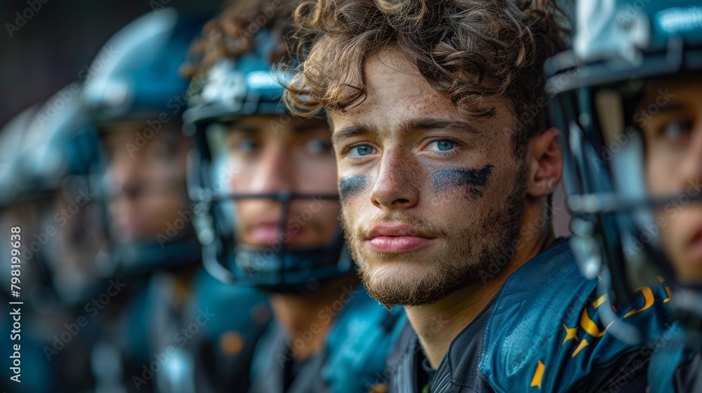 Intense Close Up of Football Player With Face Paint. Generative AI