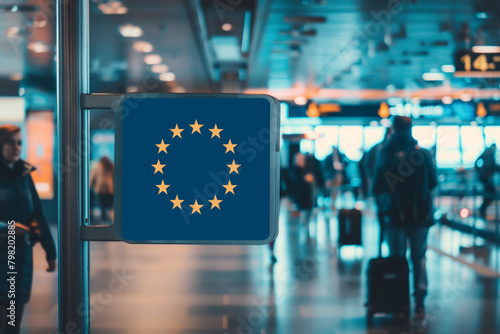 The symbol of the European Union is a sign at the airport photo