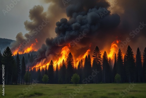 The burning forest threatens to become a disaster. Generative AI.