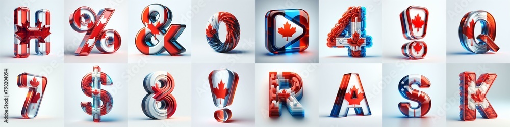 Obraz premium Canada flag colors glass lettering. AI generated illustration