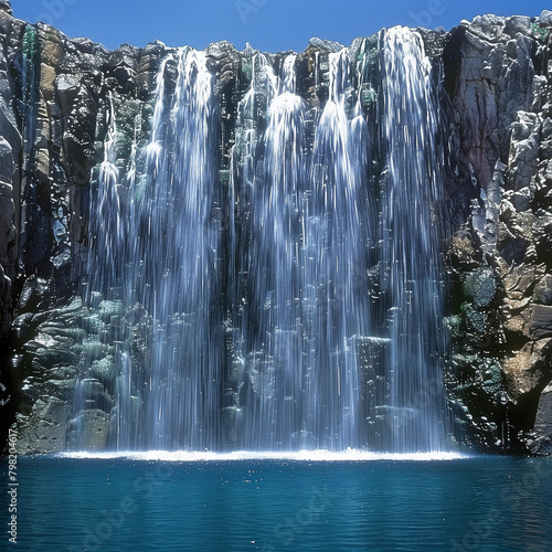 Majestic Waterfall Cascade Display: Water Plummeting with Force