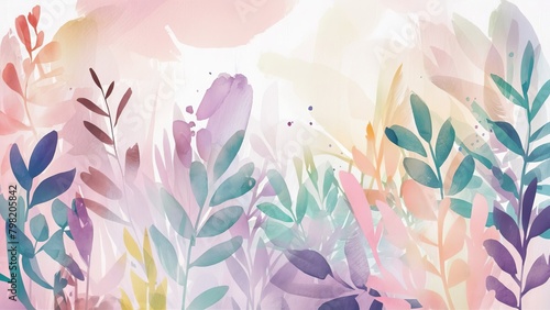 A dreamy and ethereal abstract watercolor illustration featuring delicate pastel hues. The gentle washes of color, including soft pinks, purples, blues, and yellow
