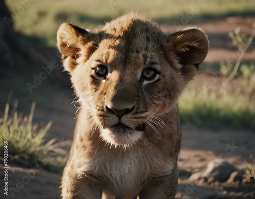 young lion cub walking on a dirt path