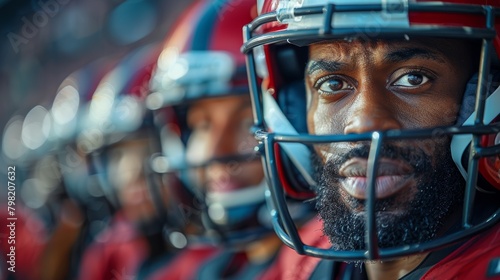 Close Up of a Football Player Wearing a Helmet. Generative AI