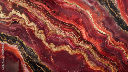 Ruby red marble stone with bronze vein. A rich onyx-textured geode wallpaper background