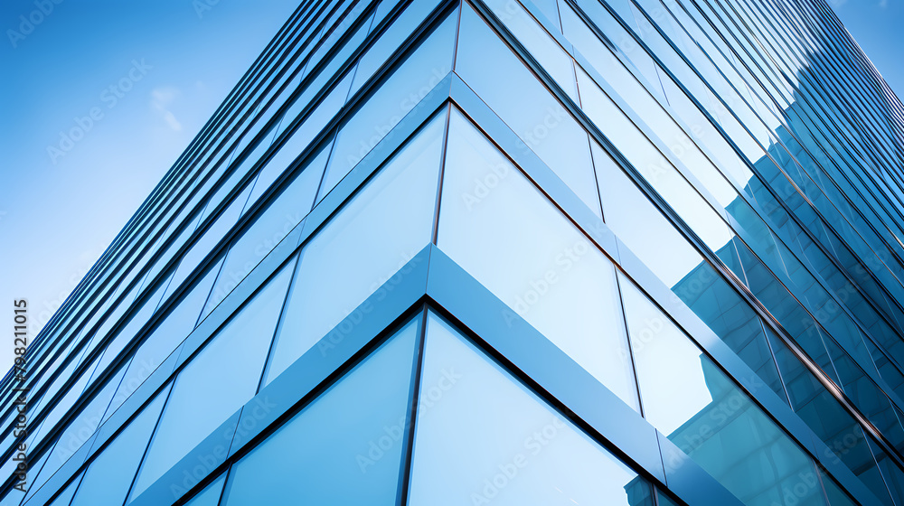 Obraz premium A modern skyscraper with blue glass windows