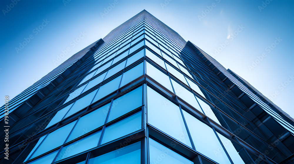 A modern skyscraper with blue glass windows A modern skyscraper with blue glass windows