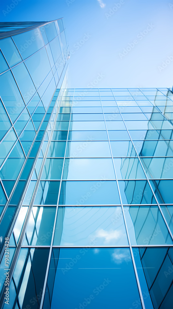 Obraz premium A modern skyscraper with blue glass windows