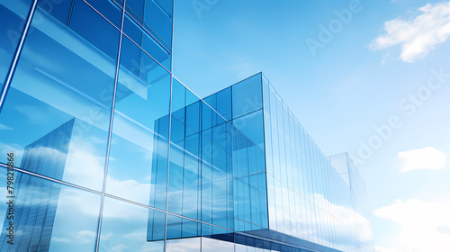 A modern skyscraper with blue glass windows