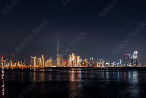 view of Dubai downtown cityline at night