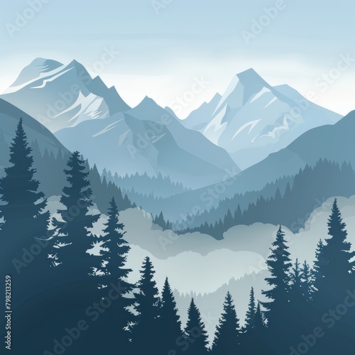 mountains and forest covered in snow
