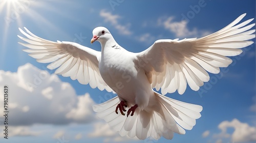 White dove, a peace symbol, flying against a clear background in PNG