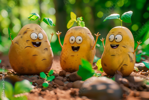 funny potatoes on the background of nature
