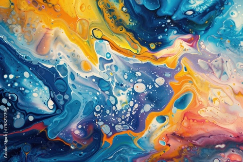 Abstract Underwater World Vivid Acrylic Paint Mixes in Cosmic Fluid Dance © stock contributor 