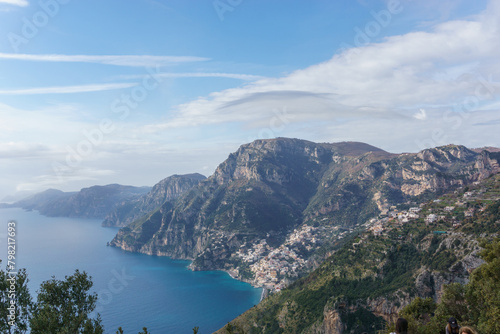 View of the rocky landscape at hiking trail Sentiero degli Dei or Path of the Gods along the Amalfi Coast, Province of Salerno, Campania, Italy