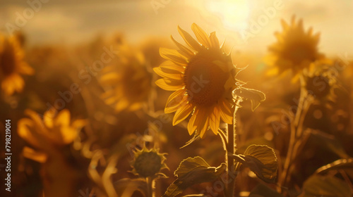 Happily the sunflower dances in the wind close up 
 photo