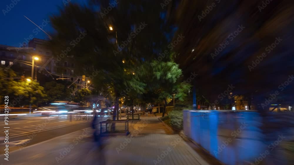 night time barcelona city center walking road trip street pov panorama 4k timelapse spain night time barcelona city center walking road trip street pov panorama 4k timelapse spain