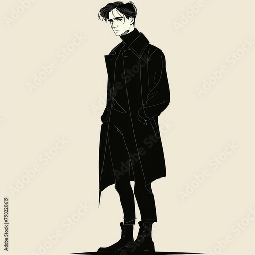 Stylish Illustrated Young Man in Modern Black Outfit
