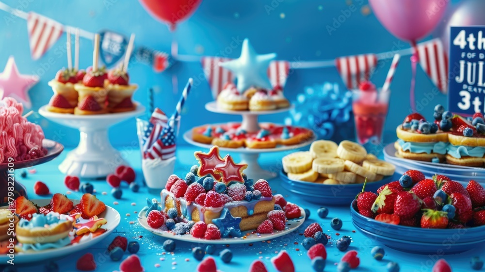 Festive Fourth of July Patriotic Dessert Table Celebration, Independent day concept