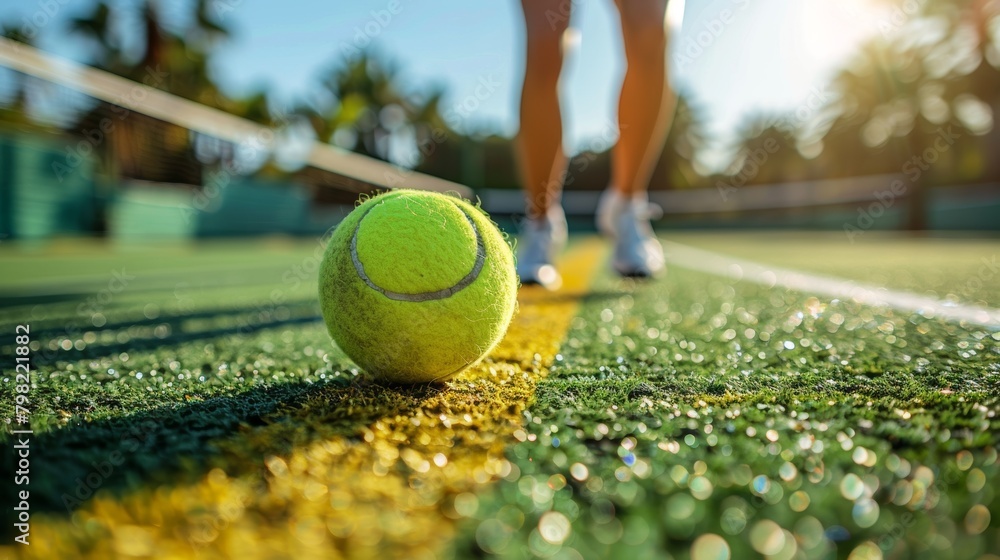 Tennis Ball Resting on Tennis Court. Generative AI