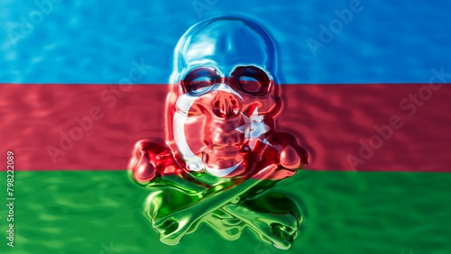 Reflective Metallic Skull Merged with Azerbaijan's National Flag photo