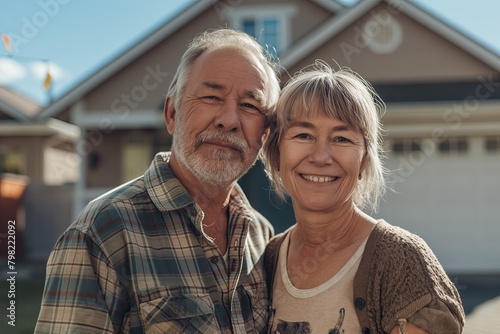 Happy Couple Portrait: Sunny Day in Front of Their Home