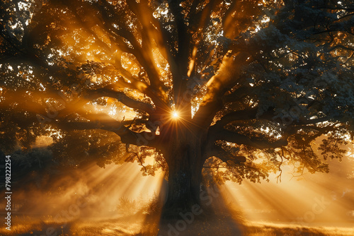 Sonne strahlt explosiv durch den Baum