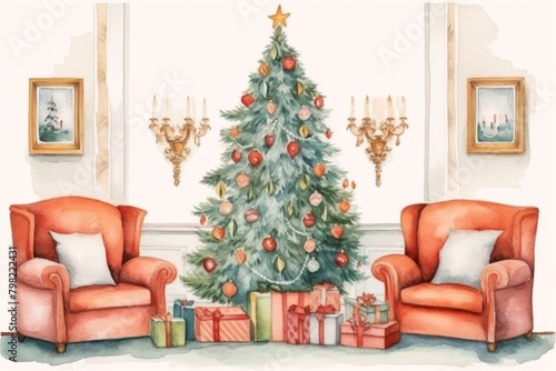 Christmas living room christmas furniture cartoon.