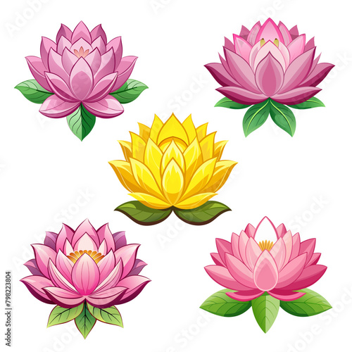 Set of lotus flower symbol yellow and pink water lilly on white