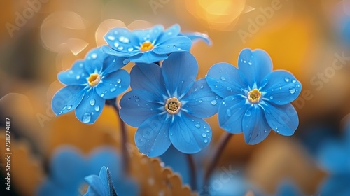 Group of Blue Flowers With Water Droplets
