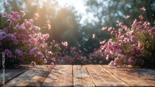 Wooden Table Covered With Abundant Flowers