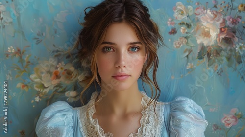 Close Up of Young Woman With Blue Eyes