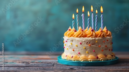 Cake With White Frosting and Lit Candles