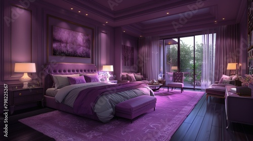 Bedroom With Purple Walls and Large Bed