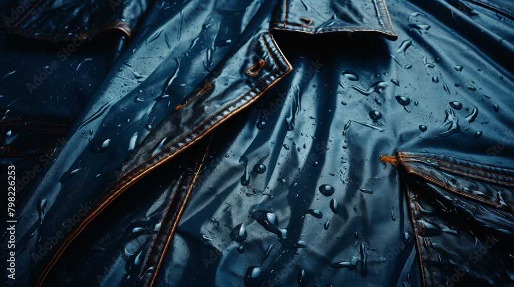 Obraz premium A close up of a blue jacket with water droplets on it, AI