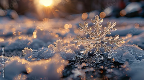 Close Up of Snowflake on the Ground