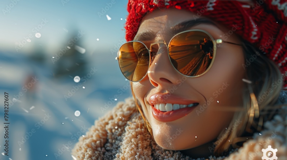 Woman Wearing Glasses and Hat in Snow Woman Wearing Glasses and Hat in Snow