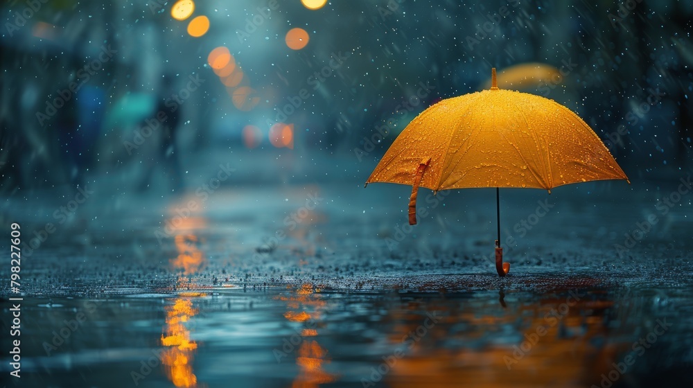 Yellow Umbrella on Puddle of Water