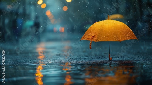 Yellow Umbrella on Puddle of Water