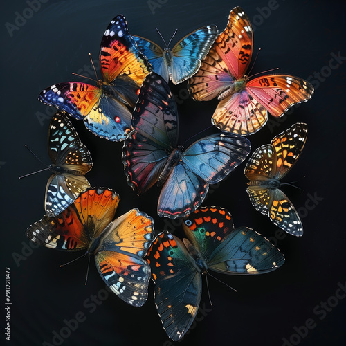 Colorful butterflies on a black background