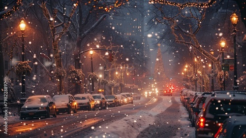 Busy Snowy Street Traffic